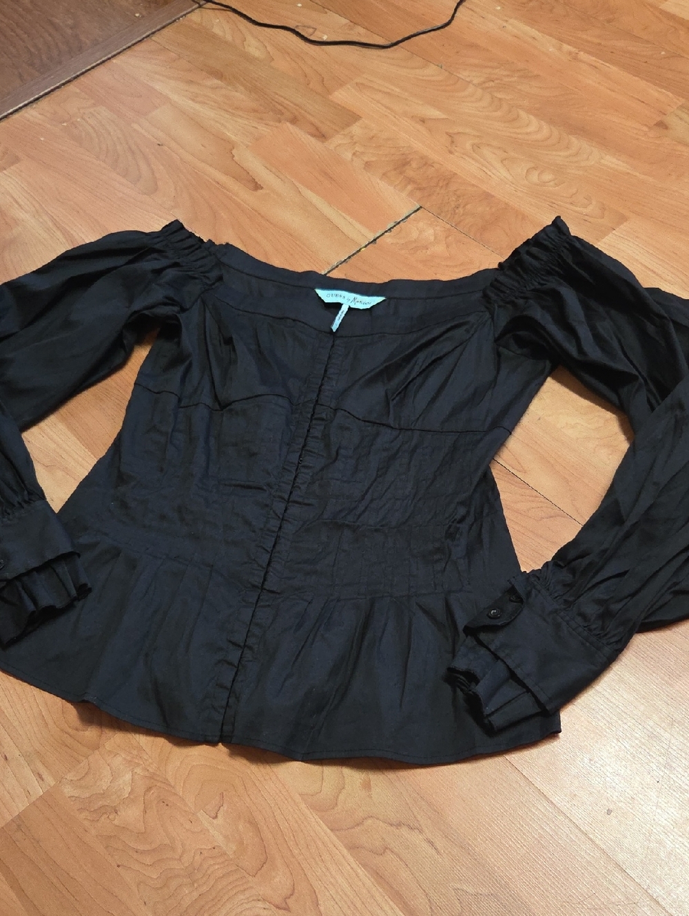Guess by Marciano Black Off-Shoulder Peplum Blouse